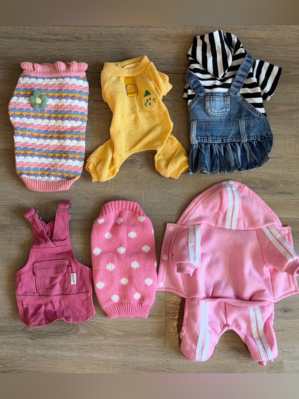 Dog Clothes Lot 6 Pieces Sweaters Overalls Hoodie Jumpsuit Pink Yellow Size S M